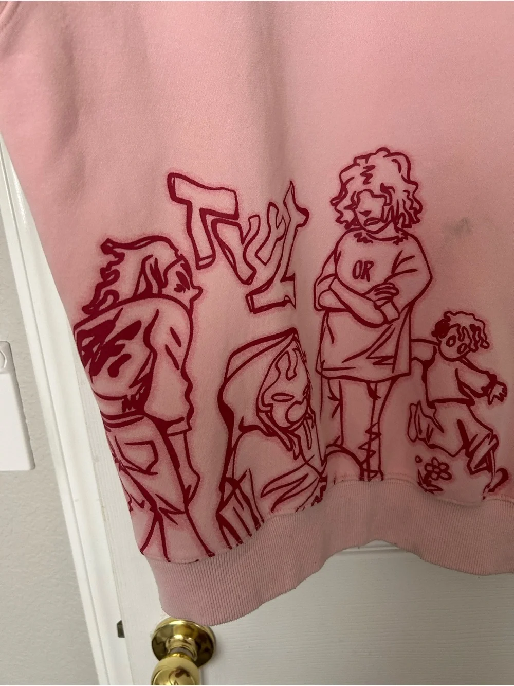 Aelfric Eden Pink Pullover Hoodie with Dark Pink Cartoon Graphic/ S